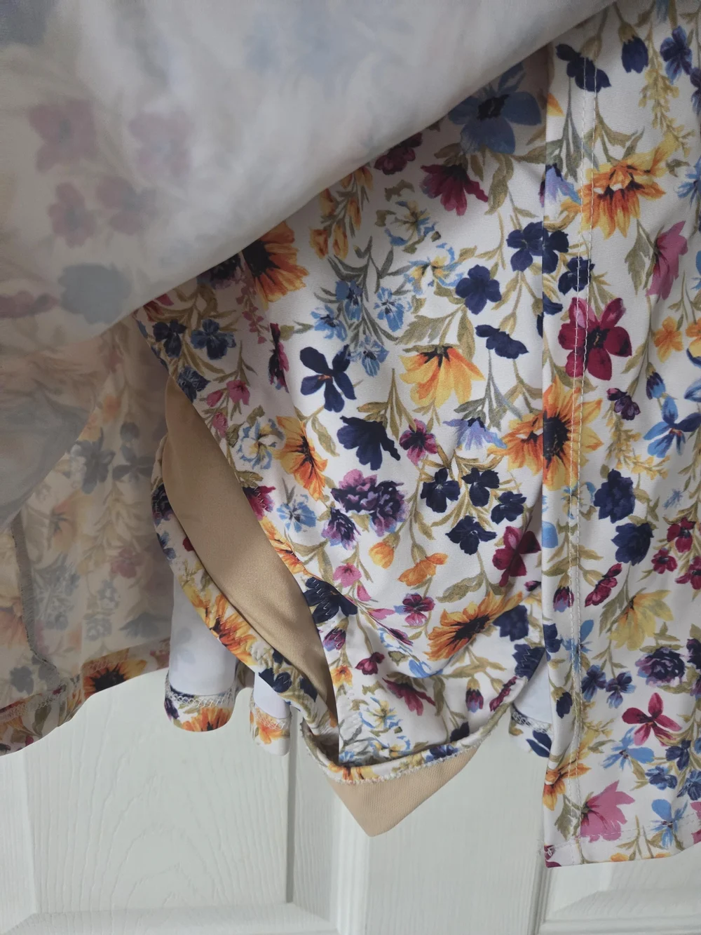 Floral Wrap-Front Swimsuit in White with Yellow & Purple Flowers